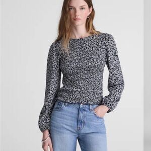 Madewell Black and White Floral Long-Sleeve Blouse size XL